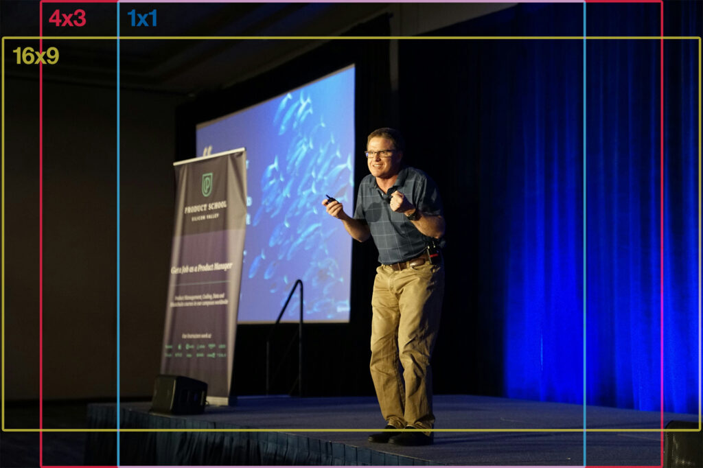 example of cropping an image to 16x9, 4x3, and 1x1 aspect ratios