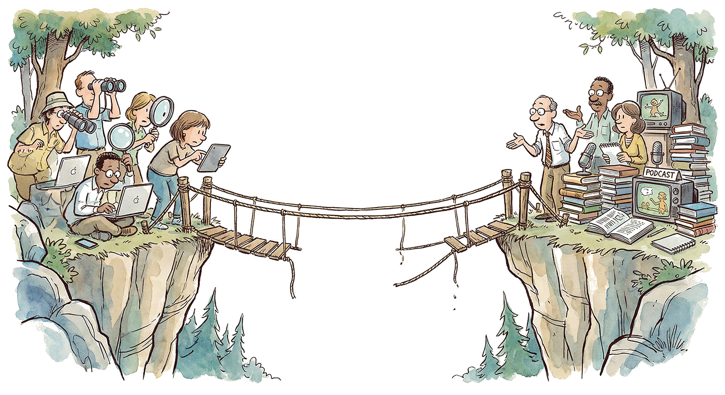 Hand-drawn illustration of a discovery gap between content quality and the audience that finds it.